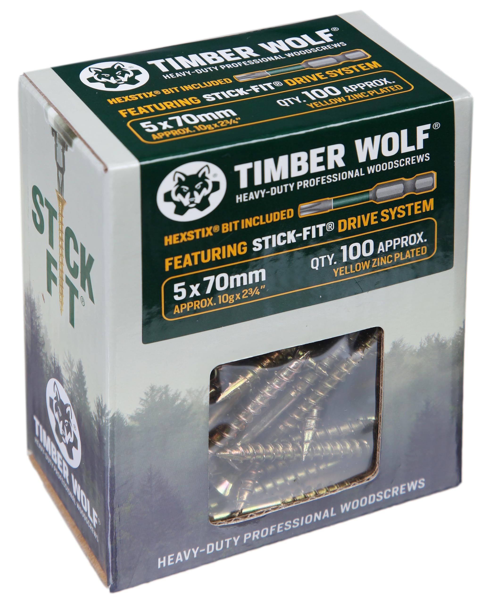 Timber Wolf Zinc & Yellow (Gold) Tw50070 Woodscrews - 5.0 X 70Mm - Box Of 100,