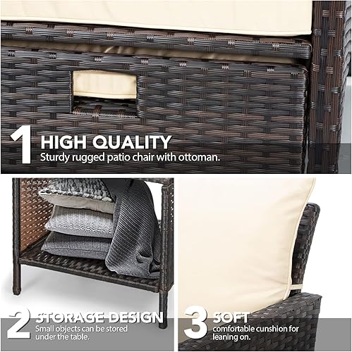 Miniatura 8 de LEVELEVE - Juego de muebles para balcón de 5 piezas, juego de conversación para patio, sillas de salón al aire libre de mimbre de polietileno y