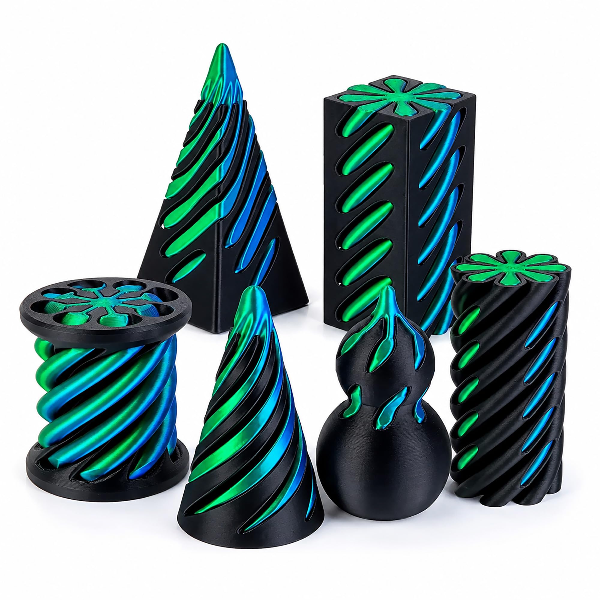 6 Pcs 3D Printed Spiral Cone and Impossible Pyramid Fidget Toys
