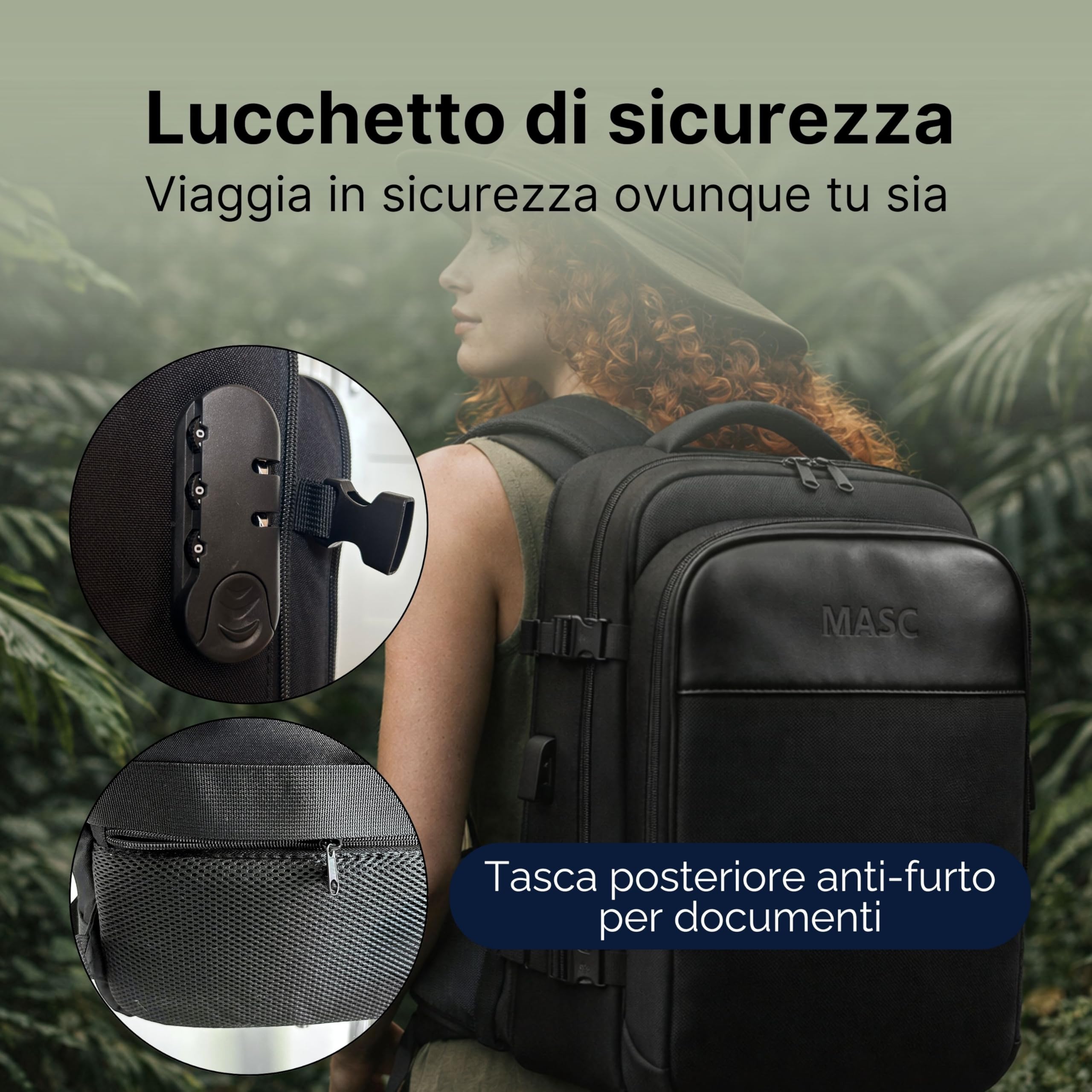 Zaino Ryanair 40x30x20 da Cabina Bagaglio a Mano 24L Porta PC Portatile Impermeabile con Lucchetto e Caricatore USB
