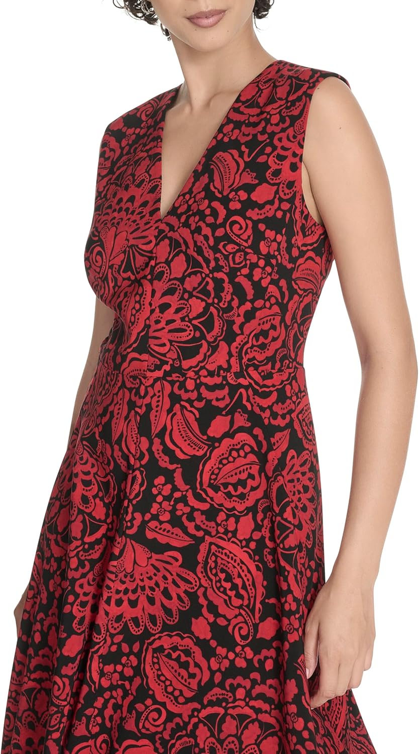 Tommy Hilfiger Womens Sleeveless V-Neck A-line Midi Dress - Image 2
