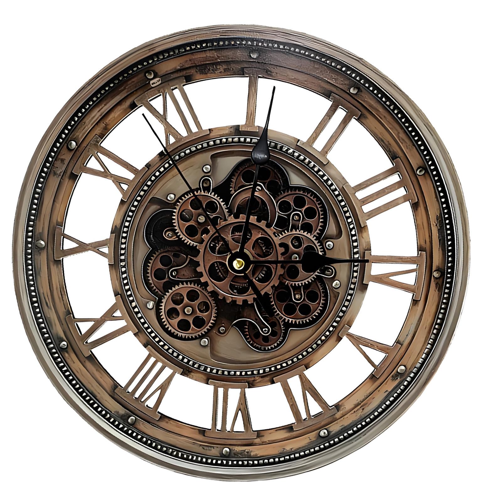 Pangboer B Roman Numeral Decorative Clock, Vintage Gear Pattern, Quiet Home Accent For Living Area Foyer Porch Wall Display Skeleton Clock Farmhouse Room Accent Vintage Home Mounted Timepiece Patio Decoration