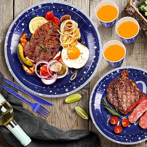 Miniatura 3 de Suministros de fiesta de cumpleaños de 50 años, platos de papel desechables, servilletas, vasos, cuchillos, cucharas, tenedores para hombres y