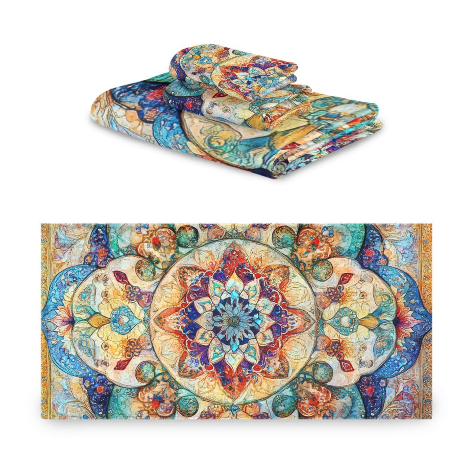 Bohema wzór boho vintage mandala mikrofibra ręczniki do twarzy zestaw 3 sztuk, 1 ręcznik kąpielowy 1 ręcznik do rąk 1 myjka do twarzy ciała łazienka