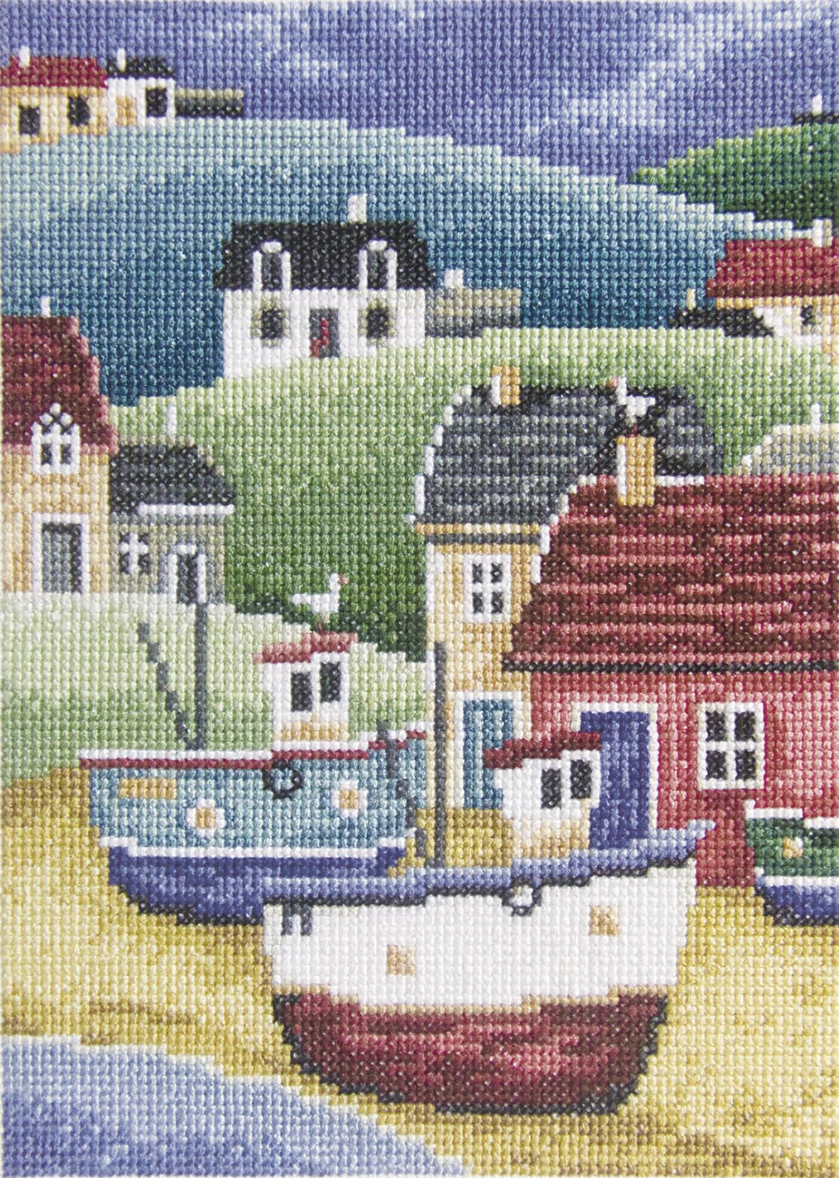 Rto White Cross Stitch Embroidery Kits For Adults Sea Theme - Fishermans Village 16X22cm/6.3X8.7 14Ct
