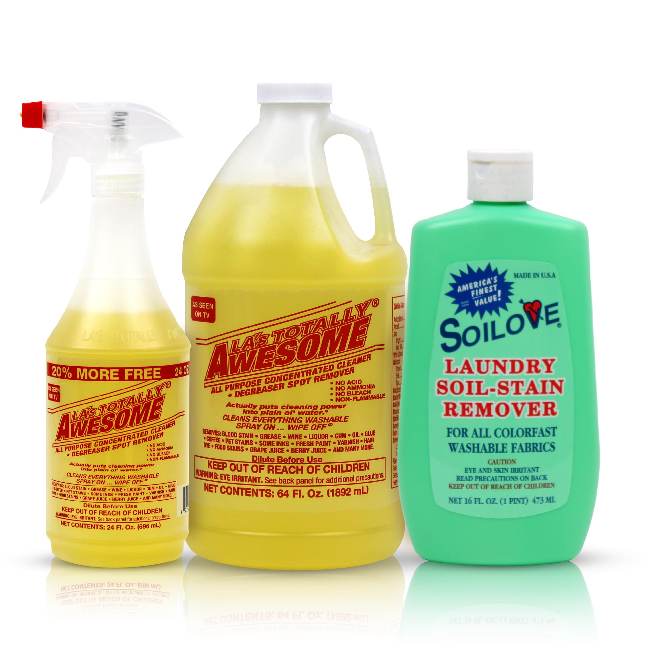 La's Totally AwesomeAll-Purpose Cleaner Combo (24oz Spray + 64oz Refill) + Soilove 16oz (Pack of 1) Laundry Stain Remover – Multipurpose Degreaser & Enzyme Laundry Prewash for Home, Kitchen & Clothes