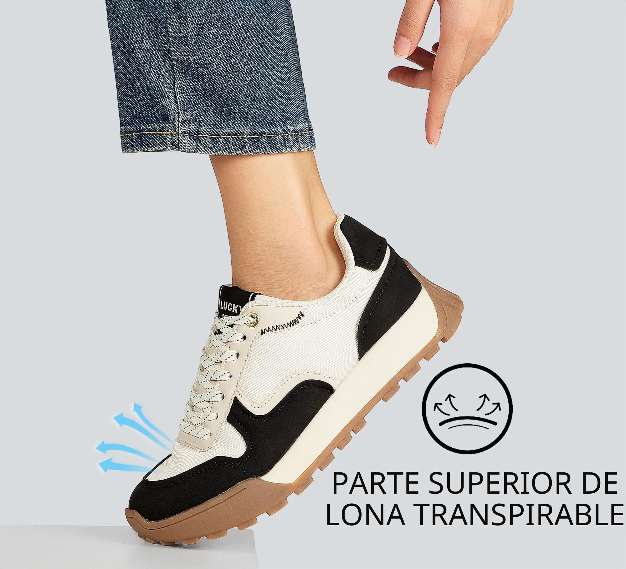 LUCKY STEP Zapatillas Mujer Plataforma Canvas Casuales con Cordones - Tenis Deportivos Retro para Caminar, Running, Moda y Estilo Clásico