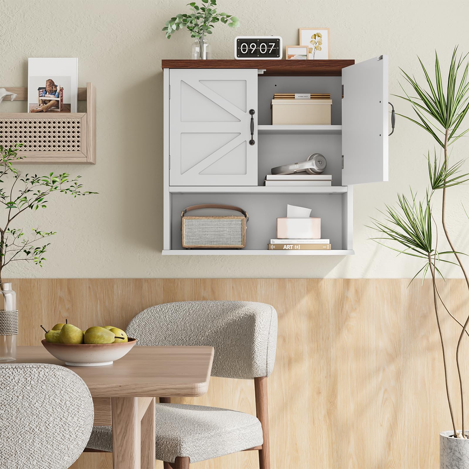 Smuxee Armoire à pharmacie rustique avec deux portes de grange, petite armoire de salle de bain avec étagère réglable, armoire murale pour salle de bain, salon, buanderie