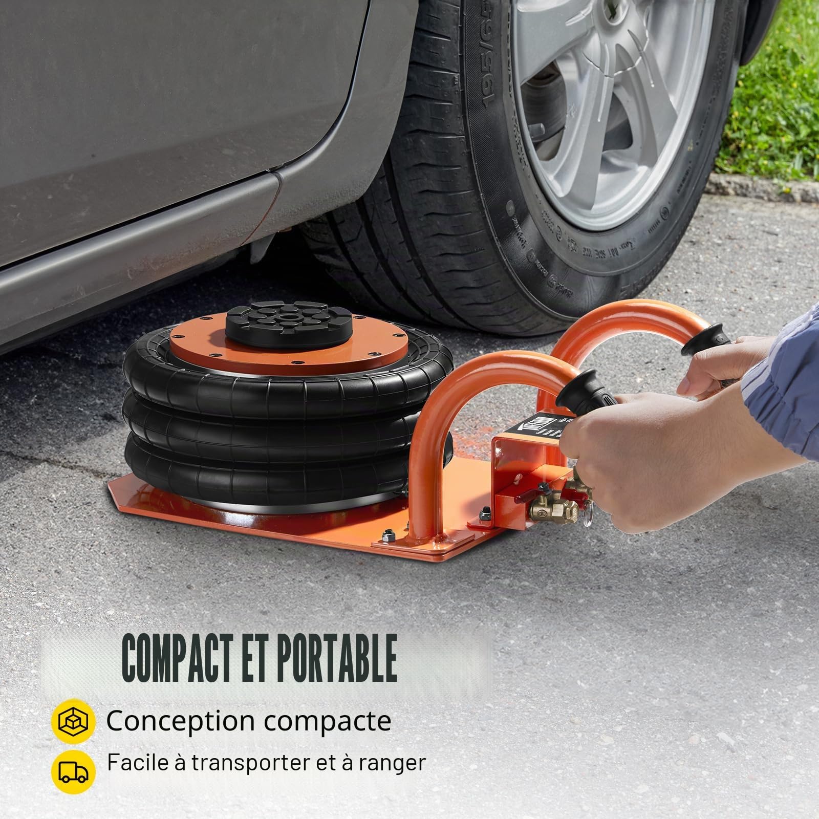 Bonnlo Cric Pneumatique 3 Tonnes, Plage 135-400 mm, Pression 1,0 MPa, Levage Rapide pour Voiture SUV Atelier Garage (Orange)