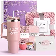 Spa Gift Basket for Women, Self Care Gifts &amp; Relaxing Care Package with 40oz Tumbler and Flannel Blanket for Valentine's Day, Birthday, Get Well - Gift for Her, Mom, Wife, Sisters, Friends (Rose Gold)