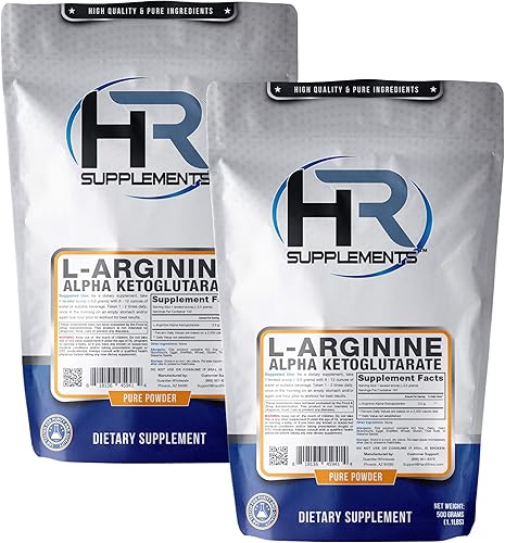 HR Supplements L-Arginina Alpha Ketoglutarate (AAKG) en polvo, 2.2lbs (2.2 libras), sin sabor, probado en laboratorio, cucharada incluida