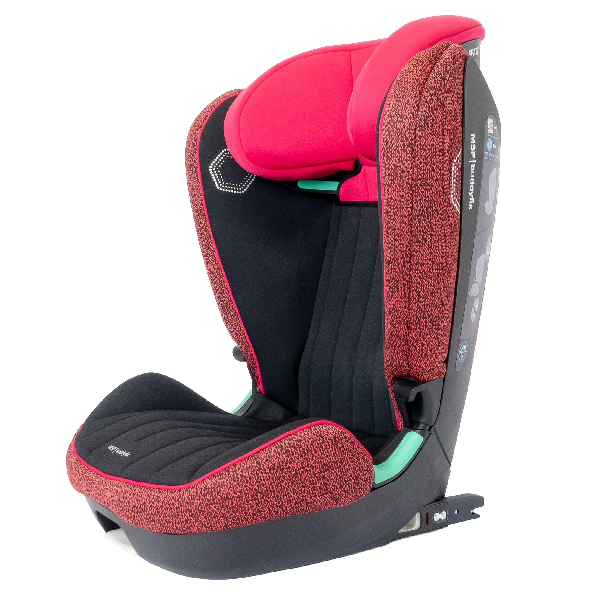 buddyfix Kindersitz 15-36 kg, 100-150 cm, ab 3 Jahre, Pink/Schwarz | Sitzerhöhung Auto Kinder mit Rückenlehne, für Autos mit und ohne Isofix, mitwachsend, UN R129, MSP, Moin Spatz Products