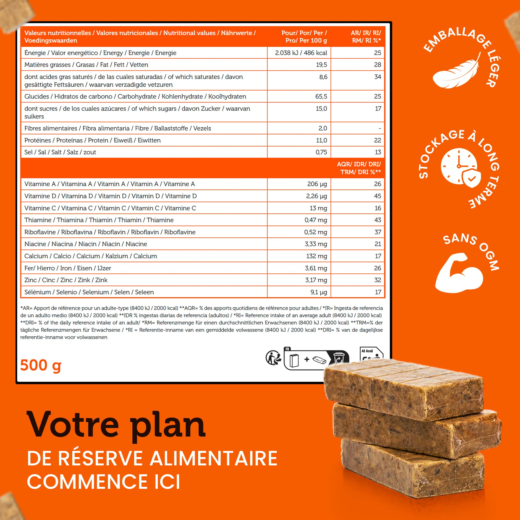 MRE-9 | Ration d'Urgence de 24 Jours | Durée de Conservation de 20 Ans | Vitamines Supplémentaires | 24x500g Alimentation d'Urgence | Végétalien