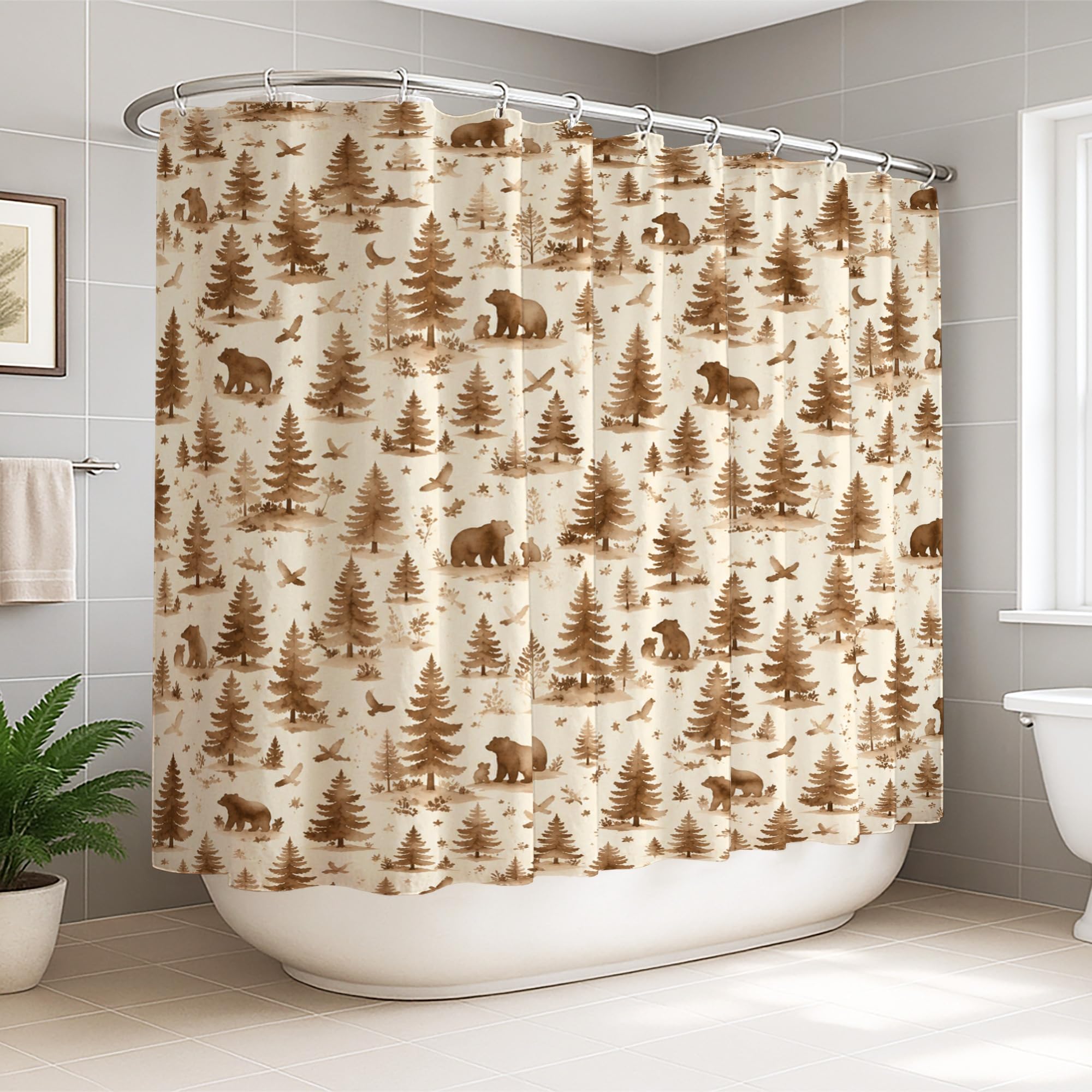 Rideau de douche imperméable anti-éclaboussures 274 x 183 cm tissu lavable motif ours de forêt
