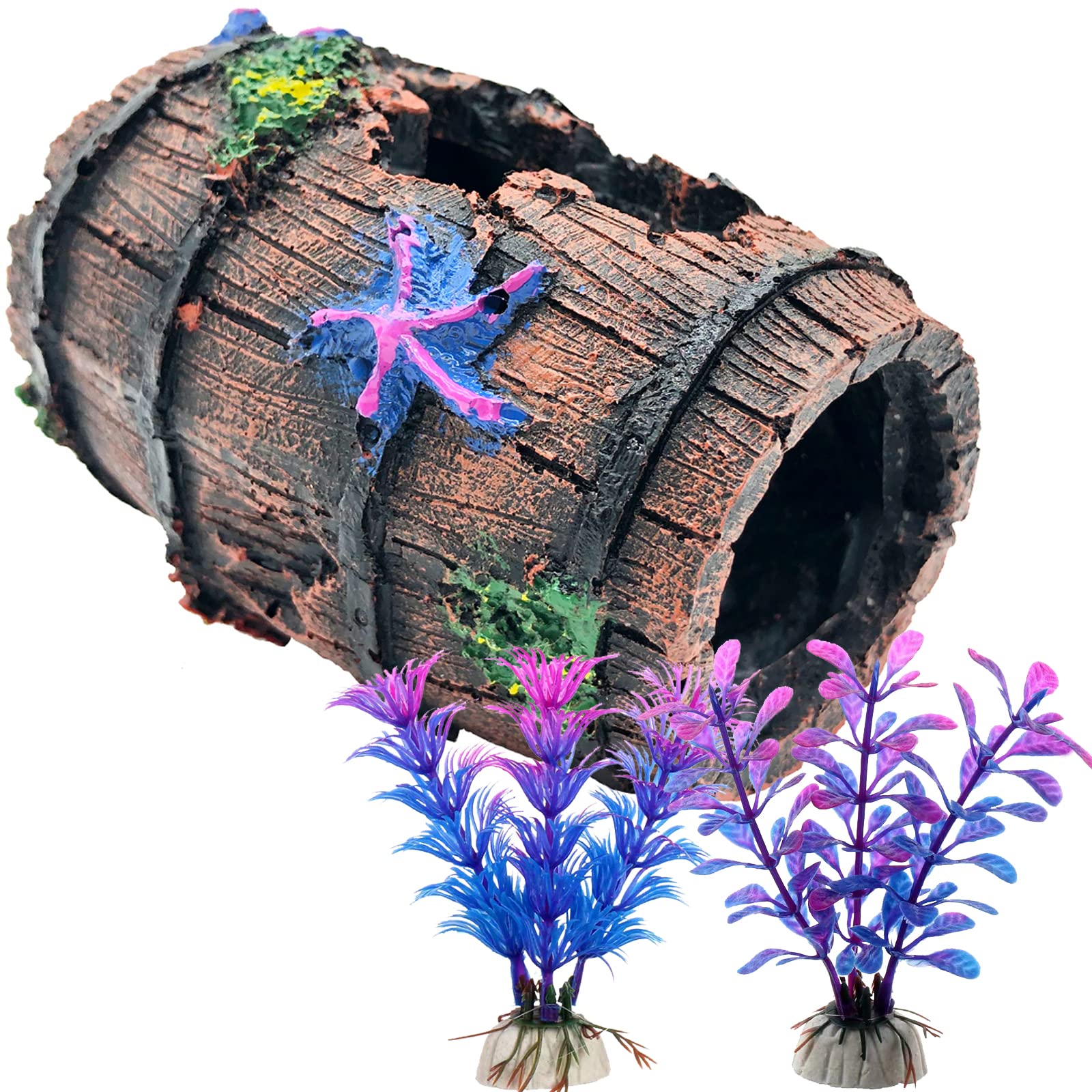 Buy GSD StarFish Broken Barrel Decor Resin Betta Fish Tank Accessories
