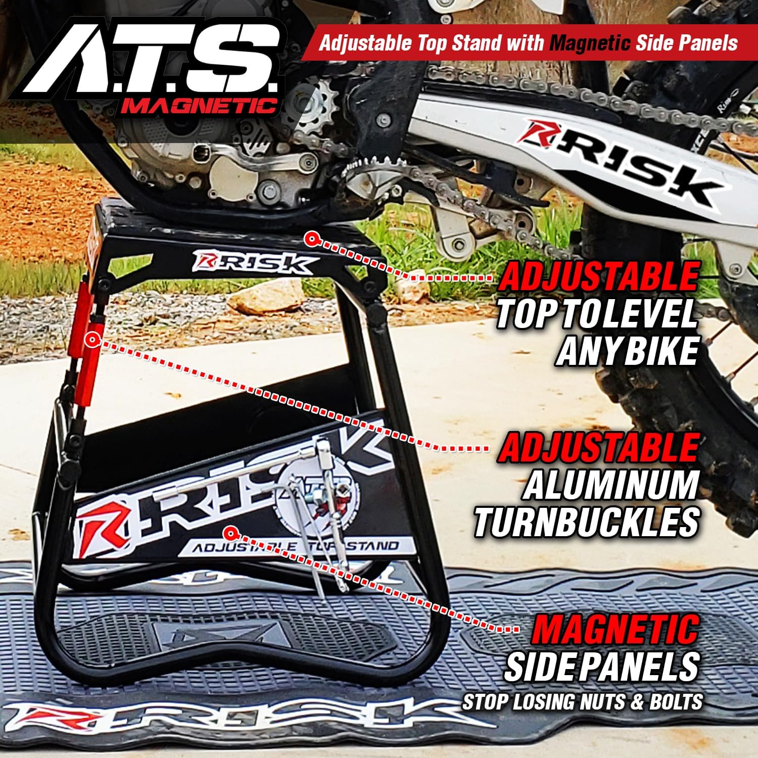 RISK Racing 00381 ATS Adjustable Top Magnetic Motocross/Dirt Bike Stand 16.75" x 16" x 17"