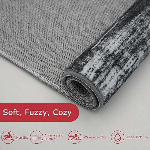 Miniatura 6 de KOZYFLY Alfombra de área moderna de 3 x 5 pies, color degradado, alfombra lavable para dormitorio, antideslizante, suave, resistente a las manchas,