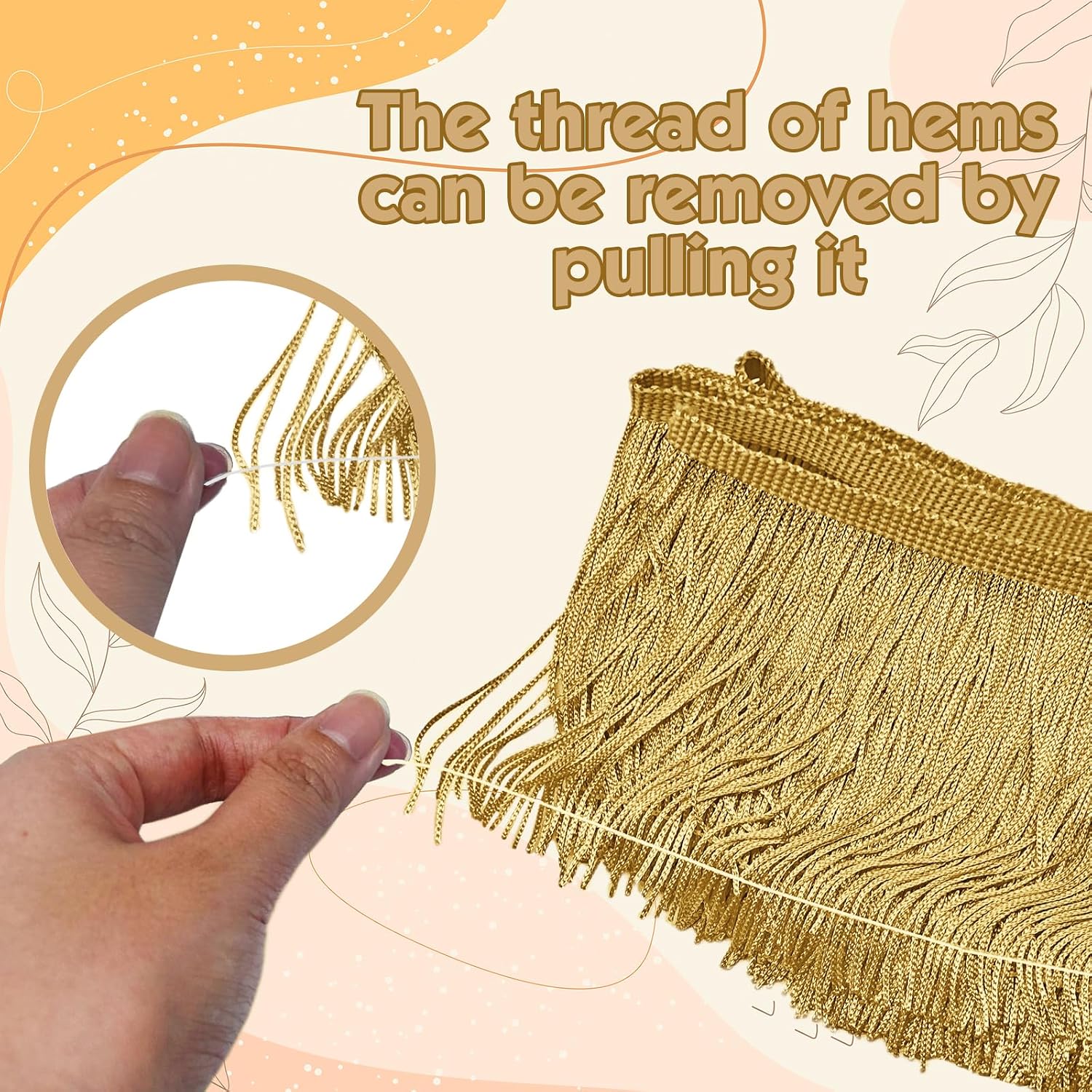 Luomorgo 10 Yards Chainette Fringe Trim 4" Wide - Polyester Tassel for Sewing, Latin Dresses & Lamp Shades | DIY Craft Decor (Gold)