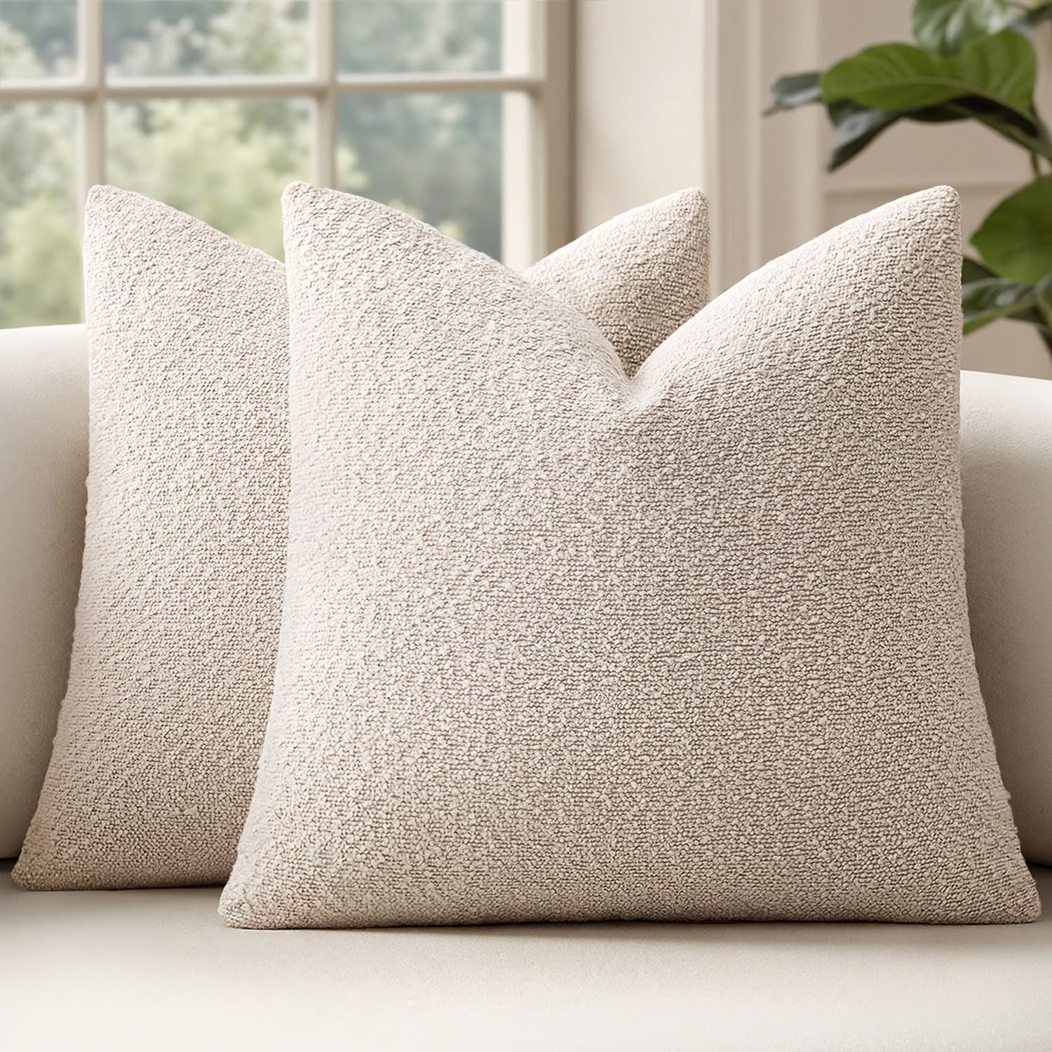 MIULEE 20x20 Inch Decorative Pillow Covers for Couch Bed Set of 2 Textured Boucle Neutral Throw Pillow Covers Natural Beige Ivory Accent Solid Pillowcases Sofa Living Room Home Decor