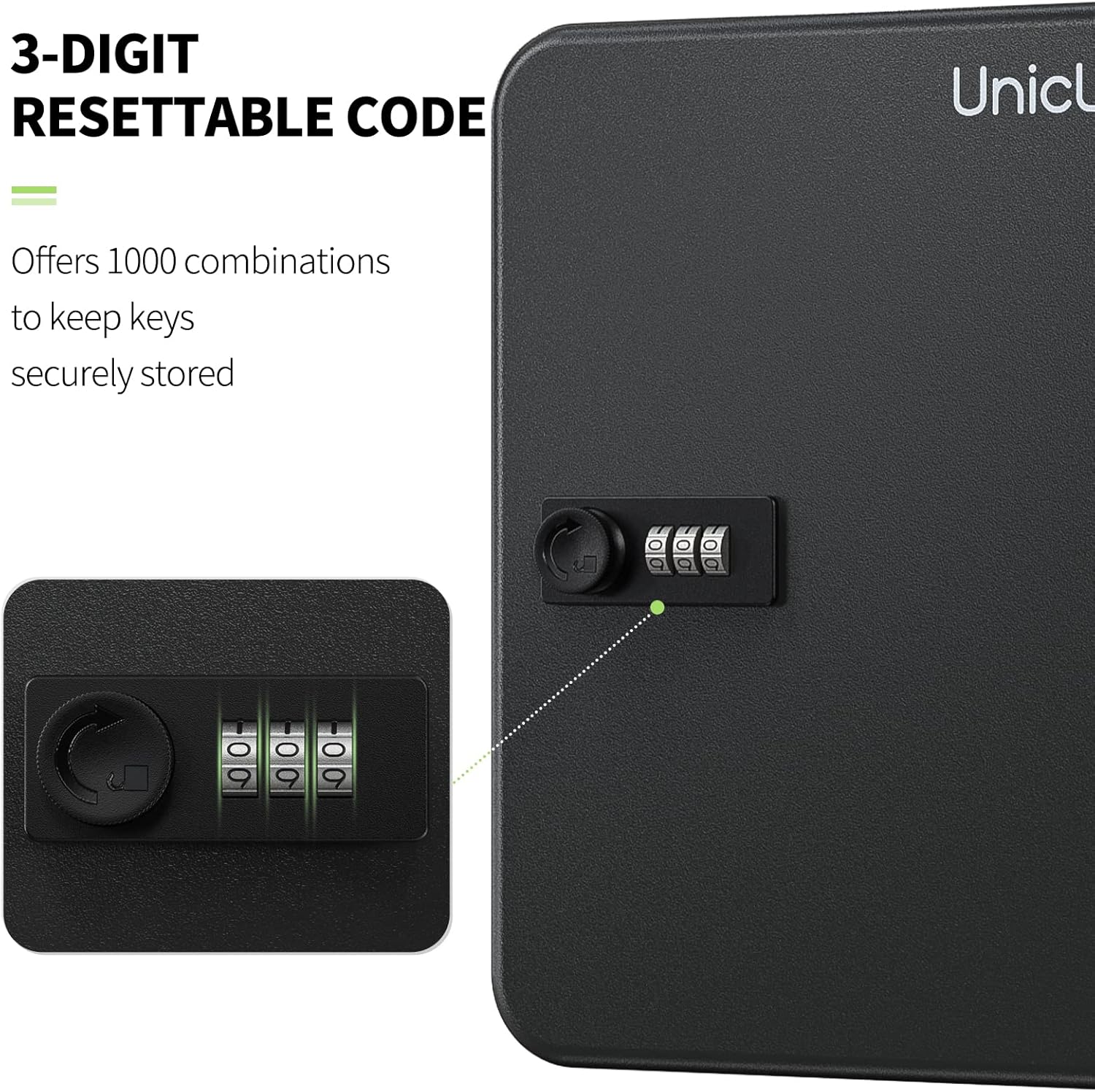 Uniclife 48-Key Steel Key Cabinet with Combination Lock Wall Mounted Key Organizer with Resettable Code Black Digital Security Box with Hooks and 68 Pack Key Tag Labels Identifiers