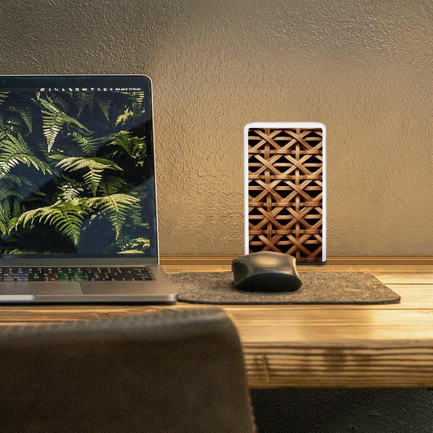 Desk Lamp for Office Home Dimmable Small Desk Lamp Wicker Woven Grid Battery Operated Lamp for Reading Study Work