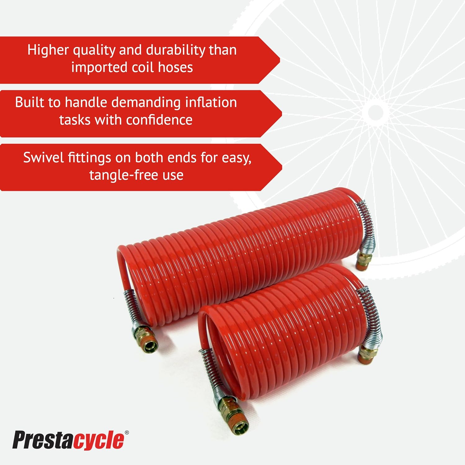 Prestacycle High-Pressure Coil Hose – 12 foot, Brass Swivel Ends, 1/4” NPT Threads, Compact & Durable for Nitrogen or Air Compressors, Short Lightweight Air Hose for Portable Use