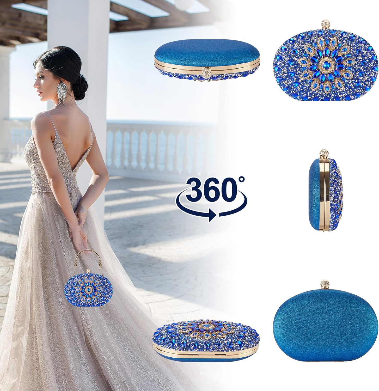 Rhinestone Evening Clutch Purses for Women Evening Weddings,Party Purses Crystal Diamond Glitter Sparkly Handbag - Image 2