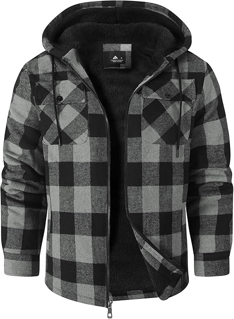SCODI Men's Flannel Jacket Sherpa Lined Hoodies Zip Up Fleece Plaid Shirt Jackets Winter Outdoor Coat Warm Outwear