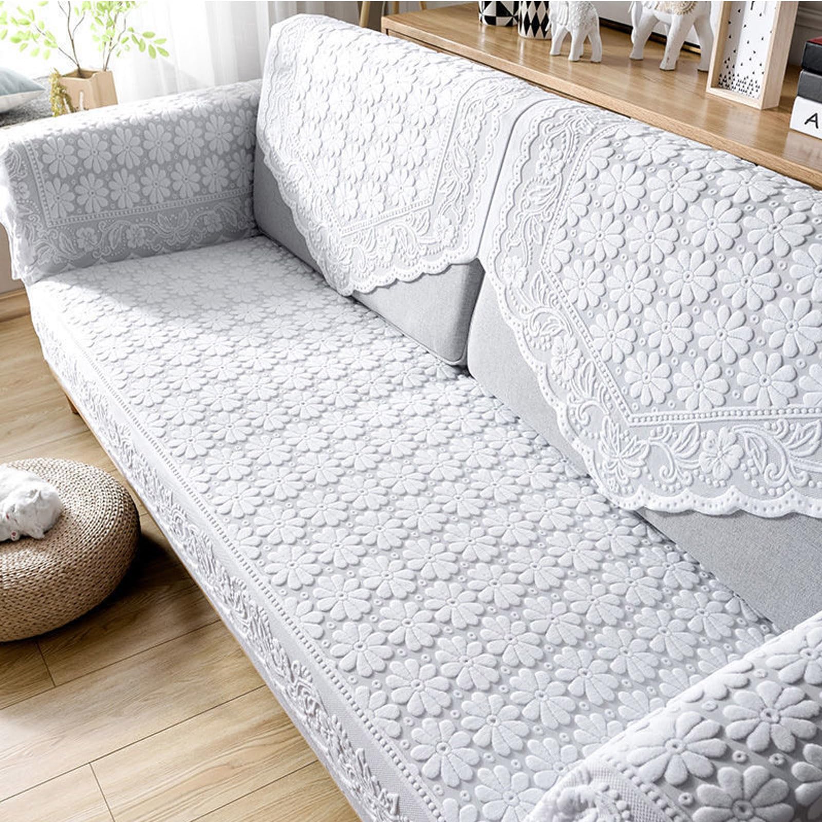 Yampiyt A Lace Backrest Covers Non-Slip Lace Floral Couch Furniture Protectors, Embroidered Sof Couch Cover Decorative Sof Armrest Headrest Seat Covers, Slipcovers For Recliner Chair Table