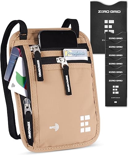 Miniatura 8 de Cartera de viaje con bloqueo RFID bolsa de viaje para el cuello soporte para pasaporte para mujeres y hombres mantiene los objetos de valor seguros