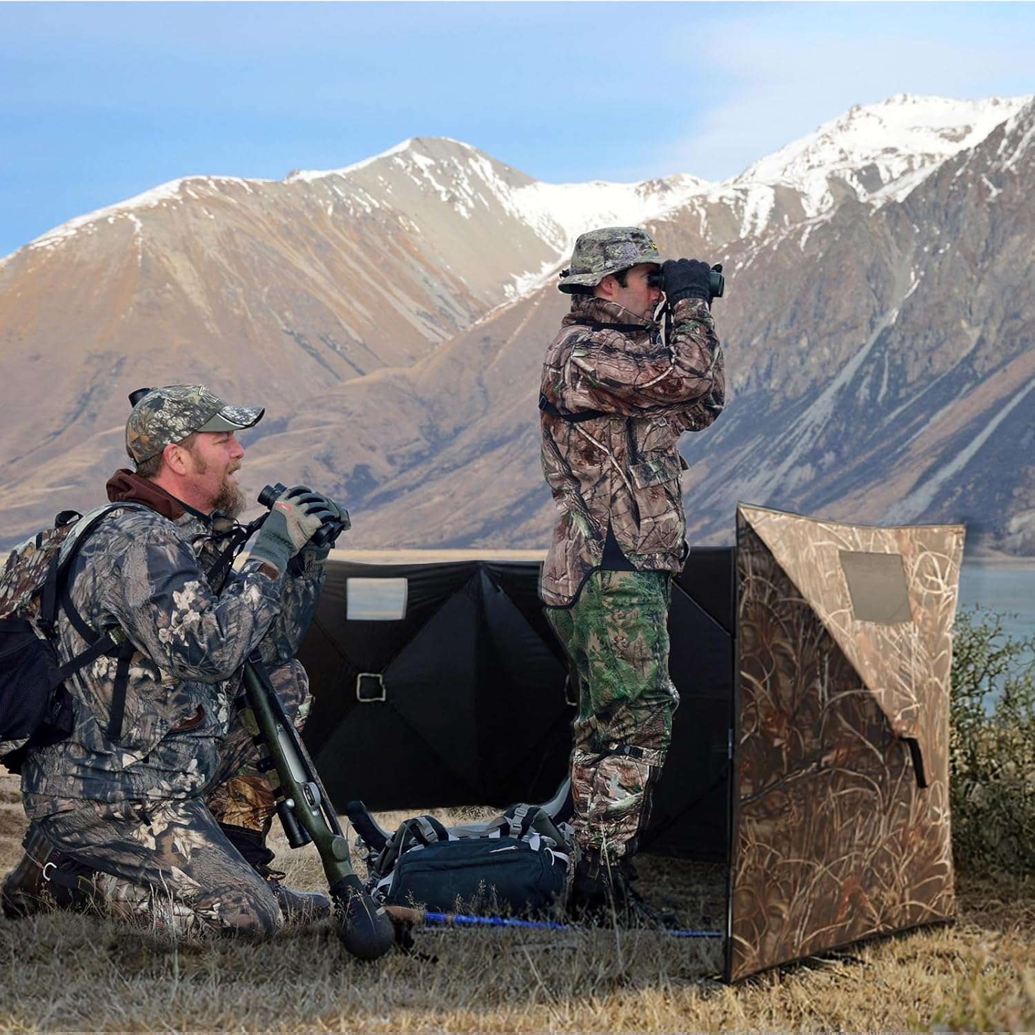 4 Panel Hunting Blinds Duck Blinds Hunting Tents with Dog Door Waterfowl Shooting Camouflage for 3-4 People 102 x 46 x 40 Durable Field Duck Dove Bush Shooting Tent for Winter Outdoor - Image 6