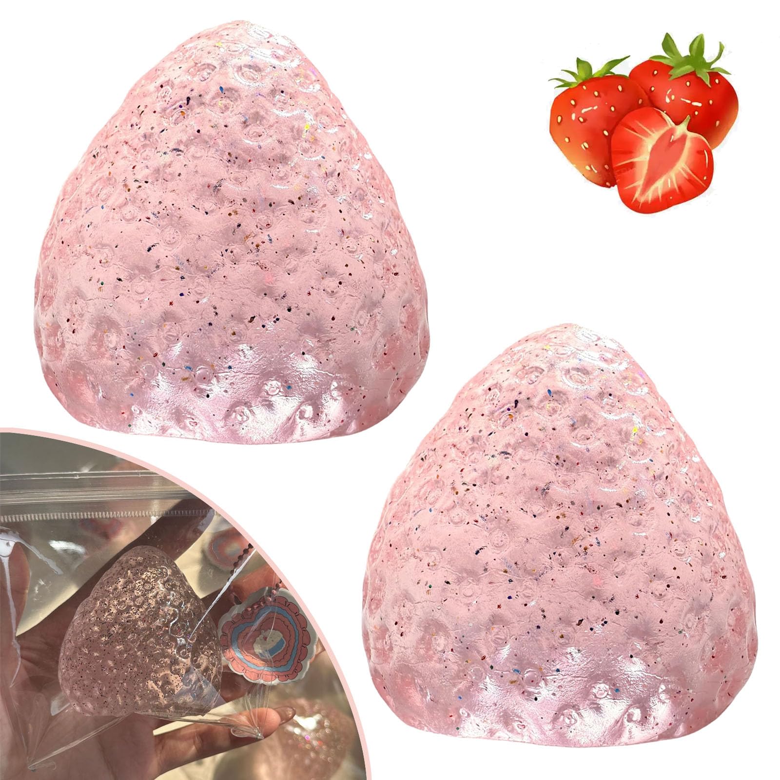 Handmade Big Taba Squishy Strawberry, Cute Strawberry Squeeze Toys, Strawberry Squishies Fidget Toys, Novelty Things Suitable for Adults Relaxation (2xGlitter)
