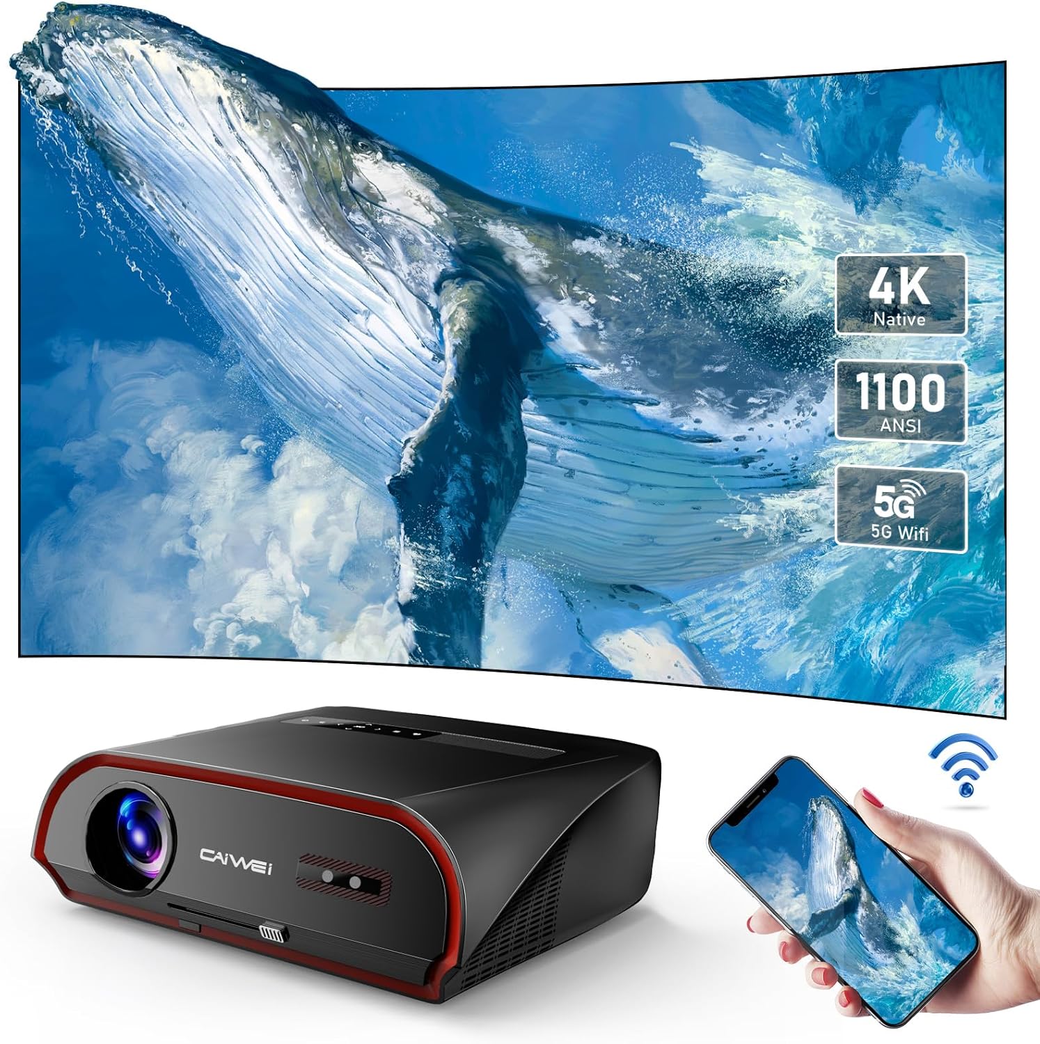 4K Ultra HD Daytime Home Theater Projector High Bright 1400 ANSI Lumens Smart Movie Projector with NFC Screencast, HDR Daylight WiFi6 Bluetooth RJ45 LAN Gaming Projector Keystone Zoom Outdoor Home