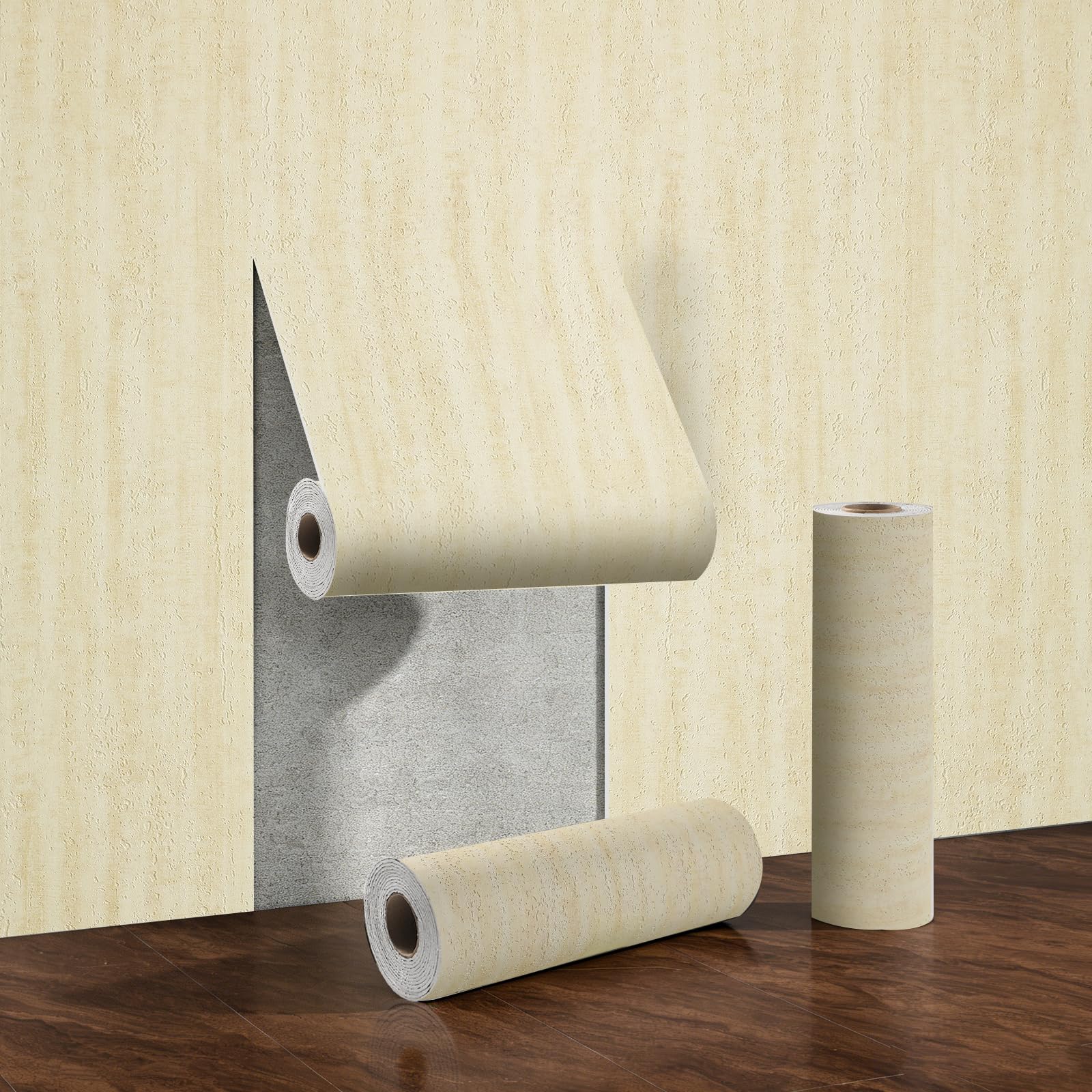 Takezuaa 1 Roll Self Adhesive Thermal Wallpaper 2.5mm Thick Beige Travertine Cement Textured Peel and Stick Wallpaper for Bedroom Livingroom Waterproof Damp Proof for Bad Cold Walls 40 x 300cm