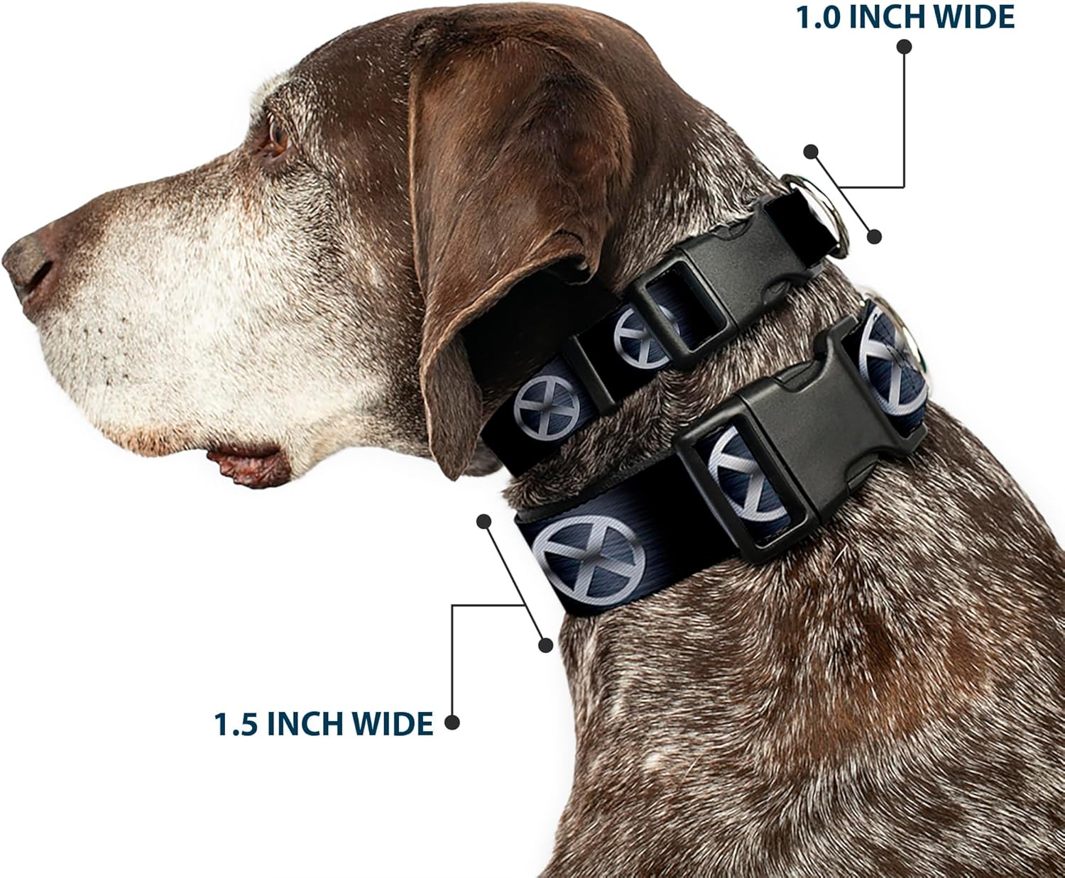 Marvel Comics Pet Collar, Dog Collar Plastic Buckle, X Men X Icon Black Silvers, 13 to 17 Inches 1.5 Inch Wide