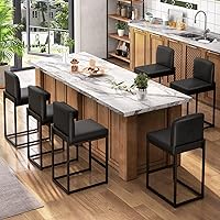 Vista 38 de Sophia & William - Juego de 4 taburetes de bar negros, taburetes de bar modernos de cuero PU de altura de mostrador con respaldo, sillas de isla