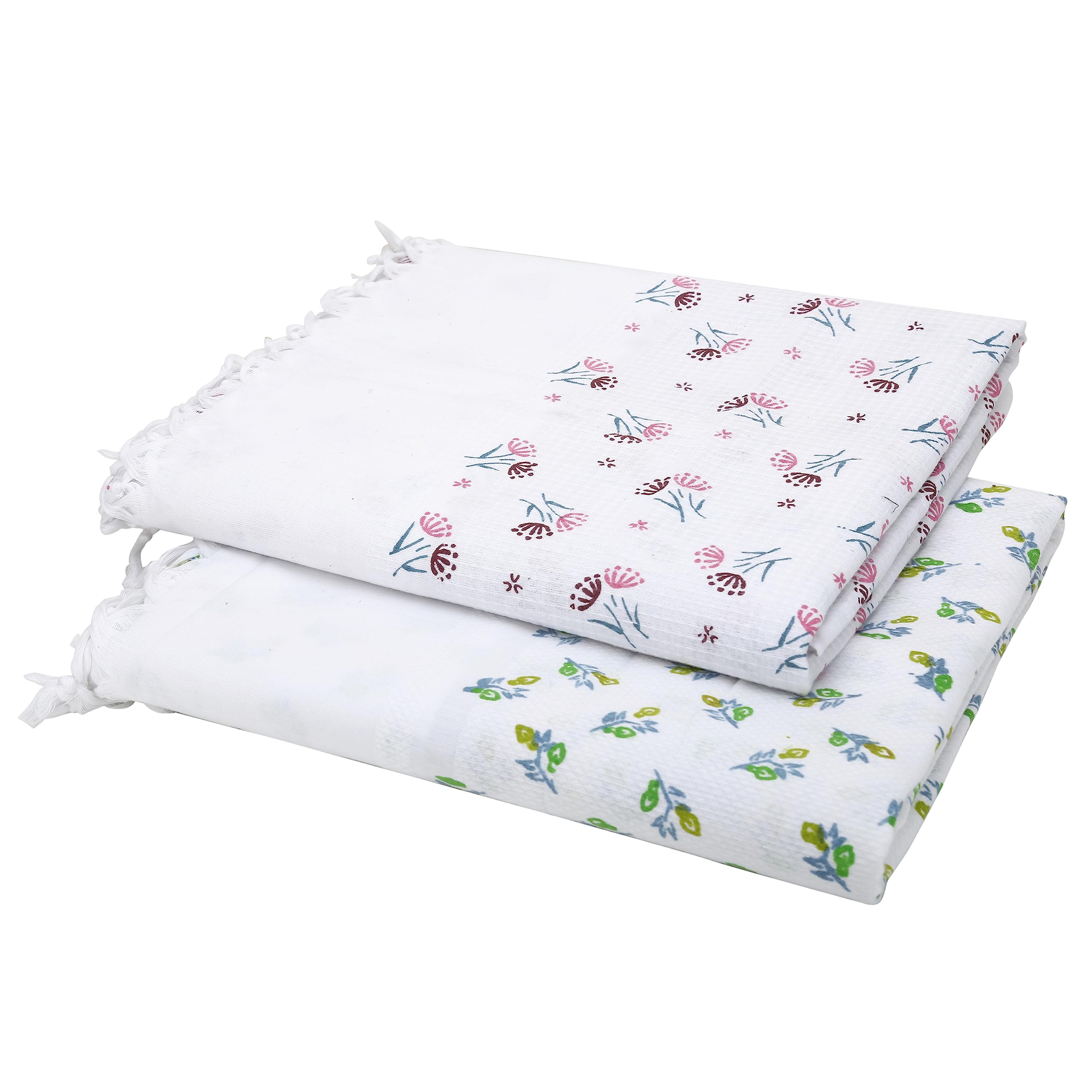 ZAHYA Floral Bath Towel 100% Fine Cotton Large Size (Set of 2) Assorted | Absorbent, Quick Dry, Feather Light, Super Soft | (Fringe Border), 152X76 Cm