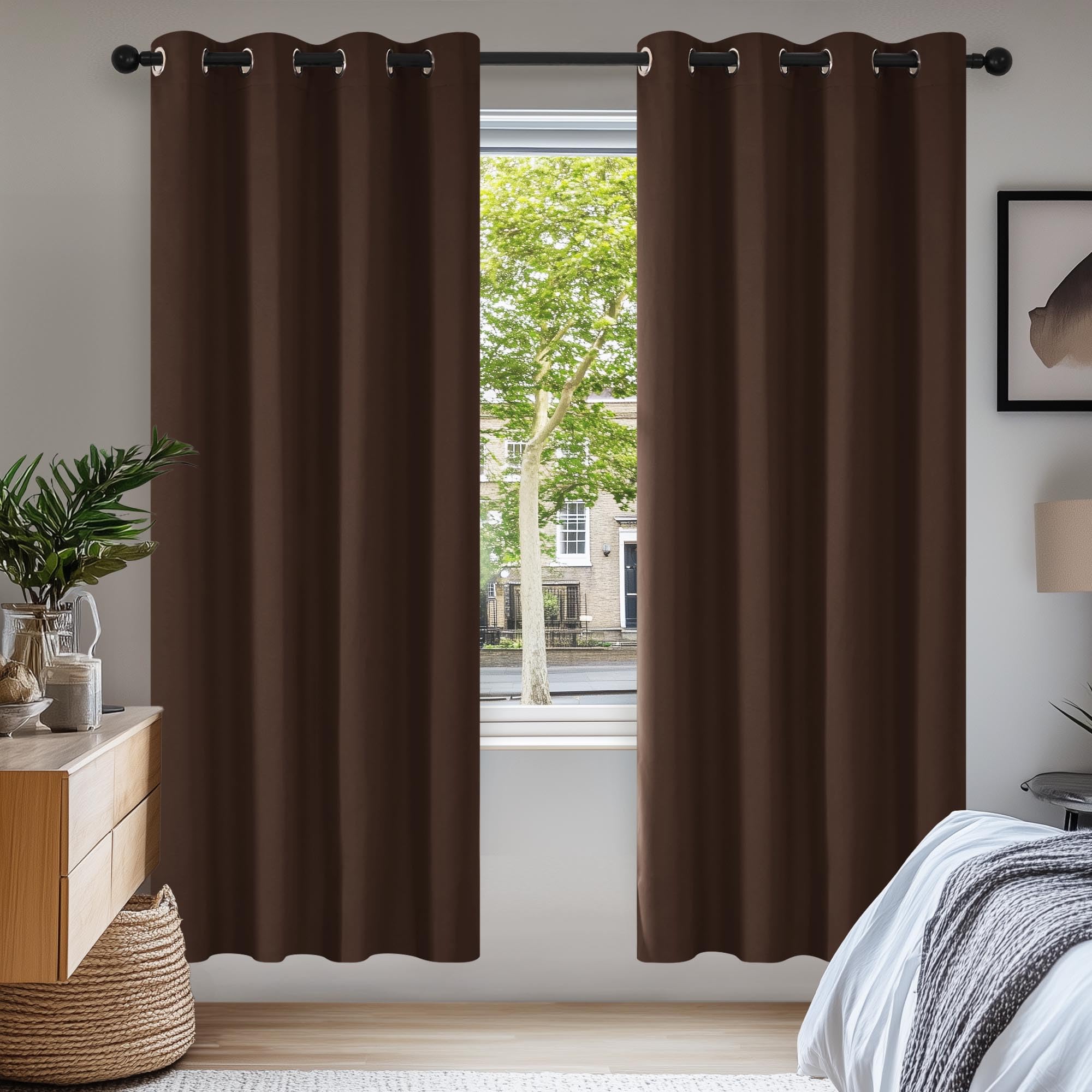 Deconovo Chocolate Super Soft Thermal Insulated Curtains Blackout Curtains Eyelet Curtains For Kids Bedroom W55 X L69 One Pair