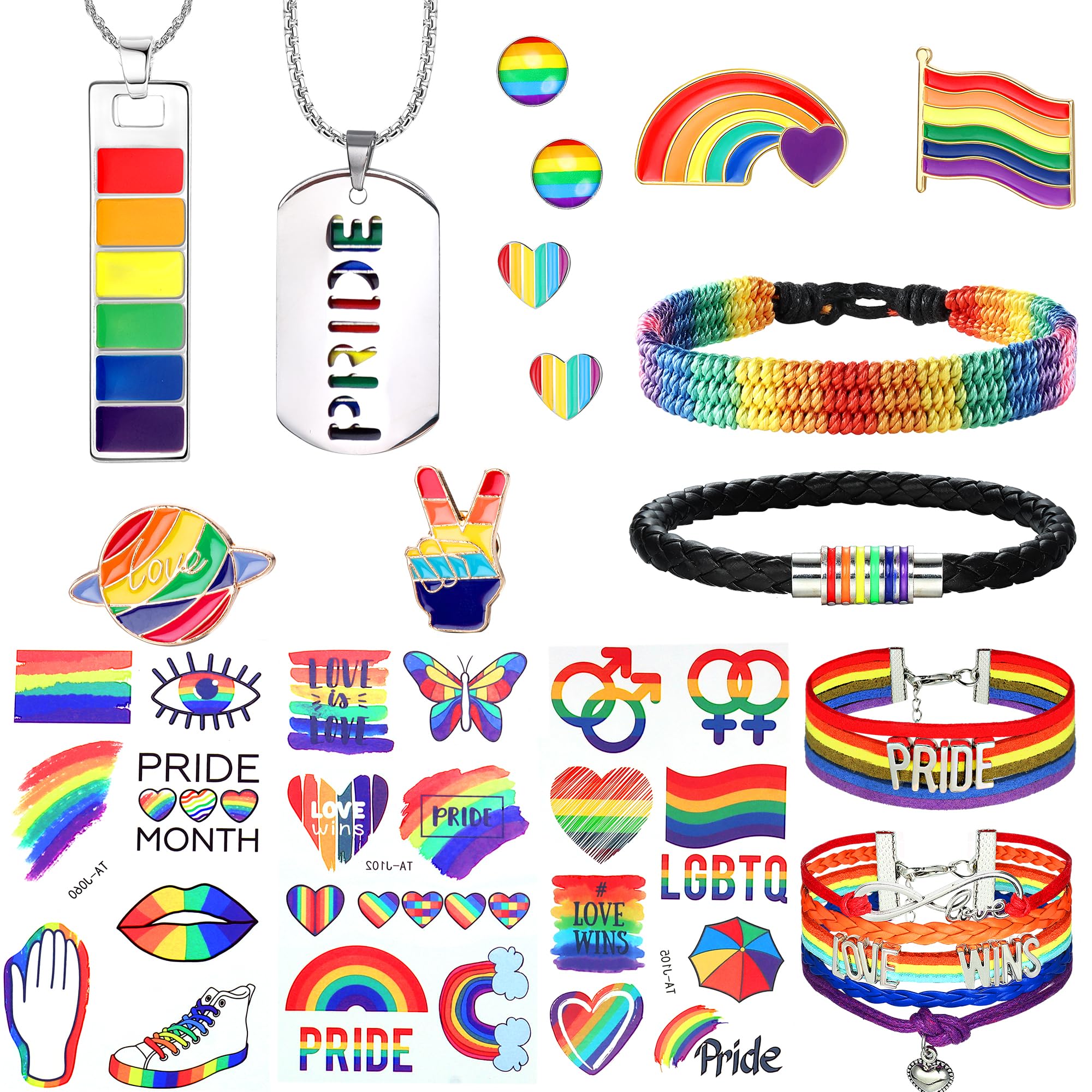 LOLIAS LGBT Accessori LGBT Gay Lesbiche Collana LGBT Braccialetto Arcobaleno Pride LGBT Orecchini Pride Tatuaggi Temporanei Arcobaleno Spille Unisex Lesbiche Gay Pride Gioielli