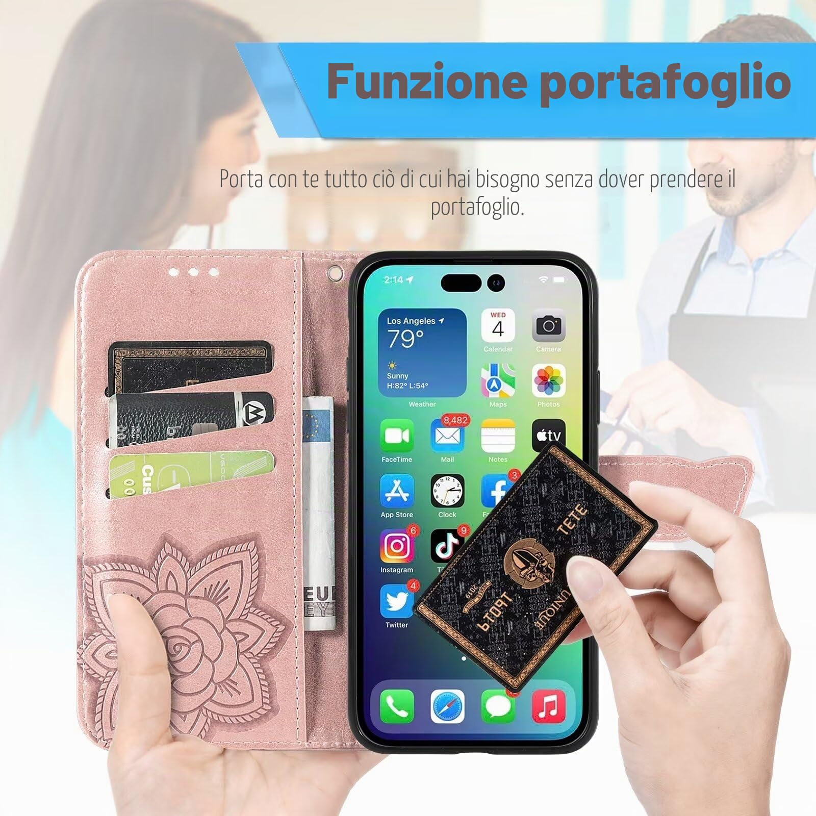 EASSGU Custodia per TCL 501 (6 Inches) Flip Folio Cover Magnetica per Telefono in Pelle con 3 Slot per Schede 1 Portafoglio, Case - Blu