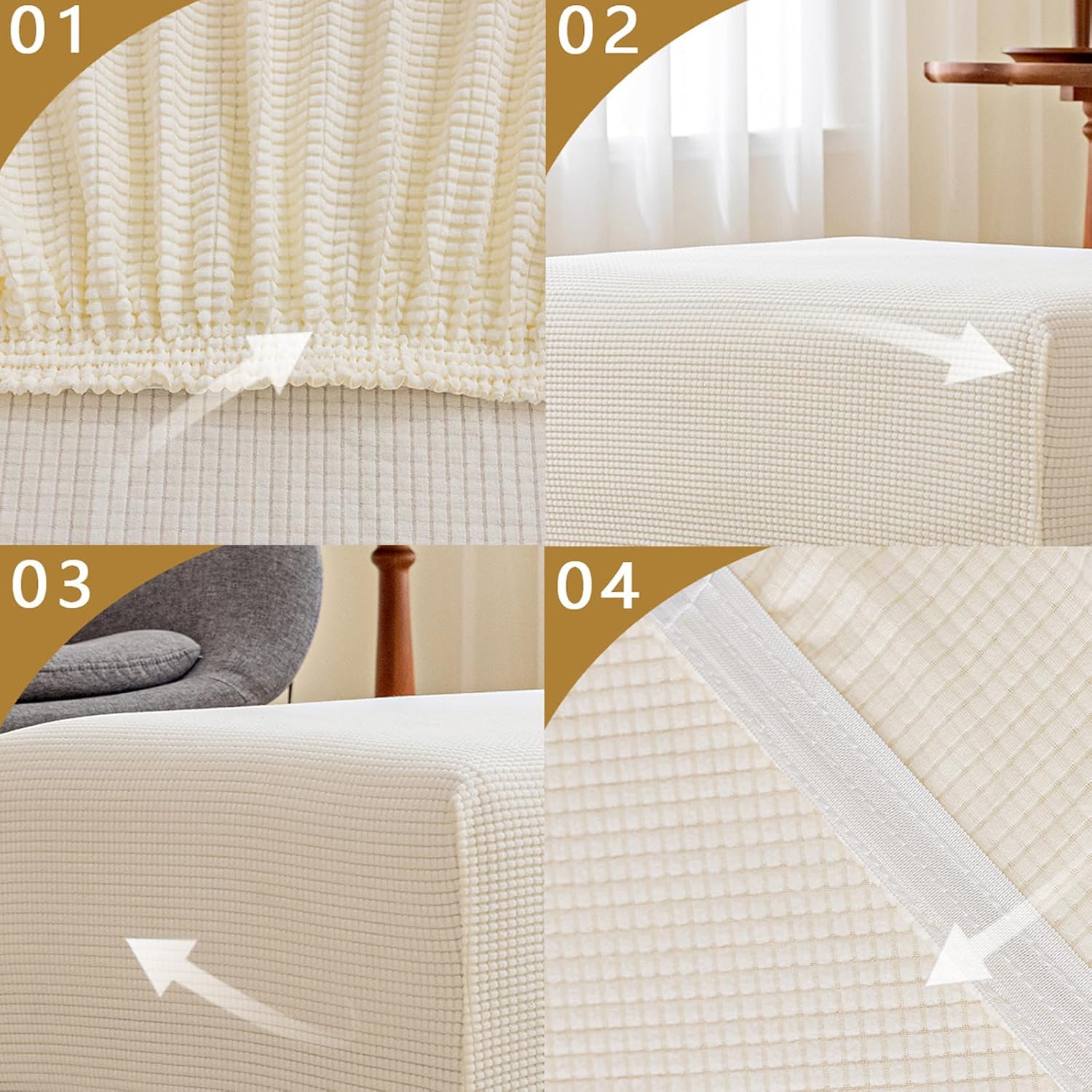 オットマン カバー、オットマンカバー 長方形、足置き カバー、スツールカバー 犬 猫 キズ防止、底部は伸縮性があります (ブラック,