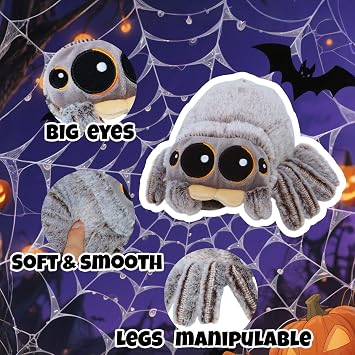 Spider Plush Toy, Big Eyes Soft Stuffed Spider, Cute Realistic Halloween Jumping Spider Plush for Adults on Christmas, Halloween, Birthdays 8.2 INCH (a pack)