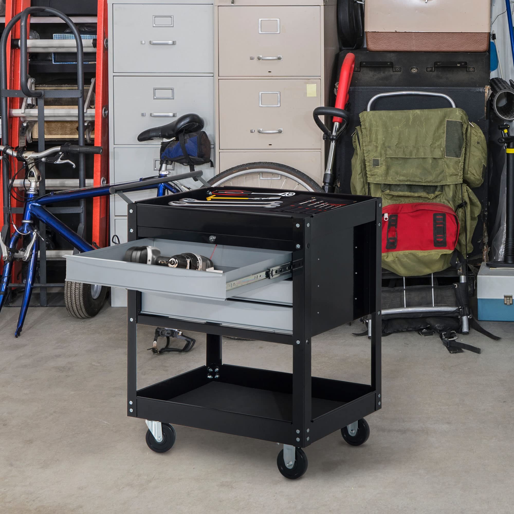 HOMCOM Carrello da Officina Professionale Cassettiera Portautensili in Lamiera, Nero, 68 x 46 x 88cm