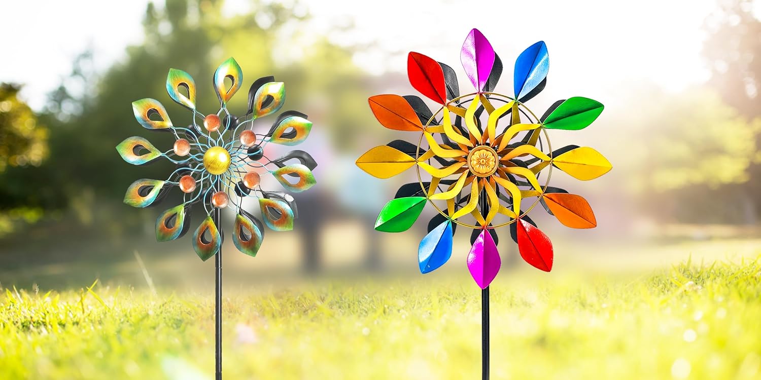 DIBIEECN 63 Inch Peacock & 78 Inch Rainbow Wind Sculpture