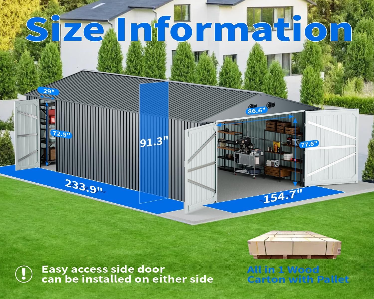 BNSPLY 20x13 Metal Shed, Dark Gray, Garage Shed with 2 Lockable Doors, Large Sheds & Outdoor Storage, Prefab Garage Shed with 4 Air Vents, Car Shed for Truck, Tool, Lawnmower