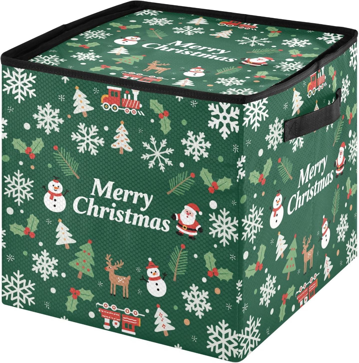 High Capacity Christmas ornament storage Holds Up to 64, Adjustable Dividers, Zippered Top, Two Handles Holiday Storage Case with Lid,Green Merry Christmas Gold Snowflake