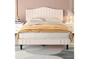VECELO Queen Size Upholstered Platform Cream Frame