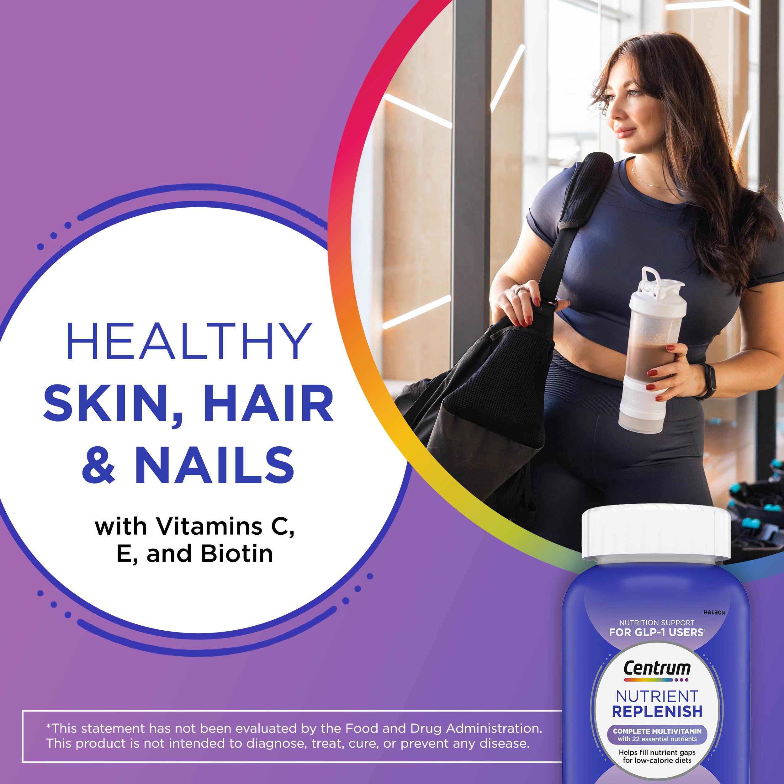 Centrum Nutrient Replenish GLP-1 Nutrition Support Multivitamin for Whole Body Health and Appearance - 180 Tablets, 6 Month Supply