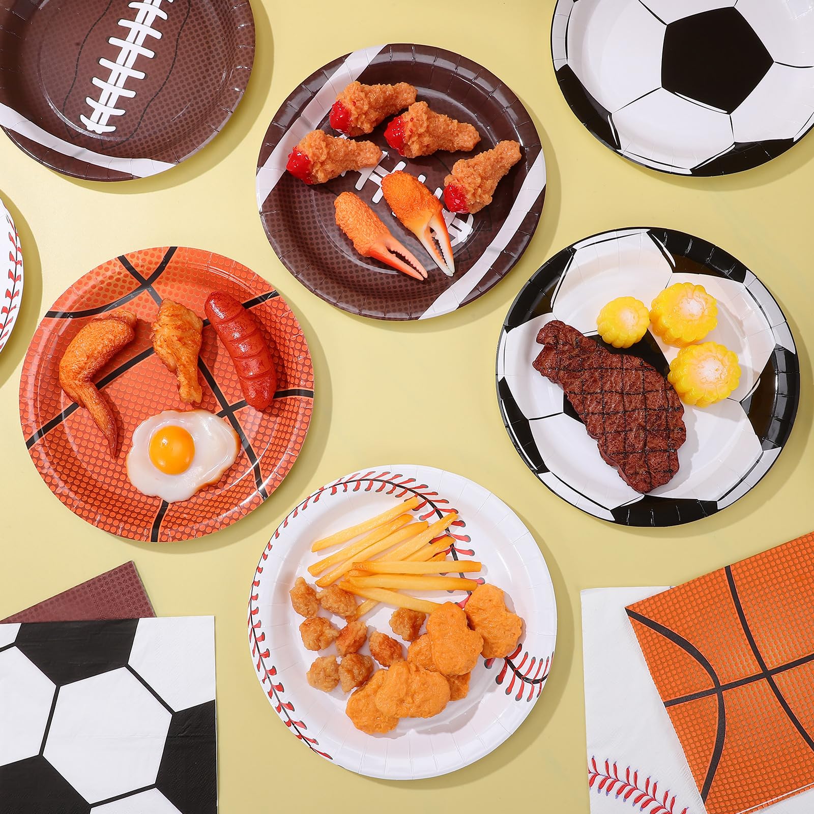 Ipetboom Set di Piatti di Carta Resistenti alle Perdite per Feste Sportive Design Coordinato senza Necessità di Lavaggio, per Compleanni a Tema Calcio e Basket