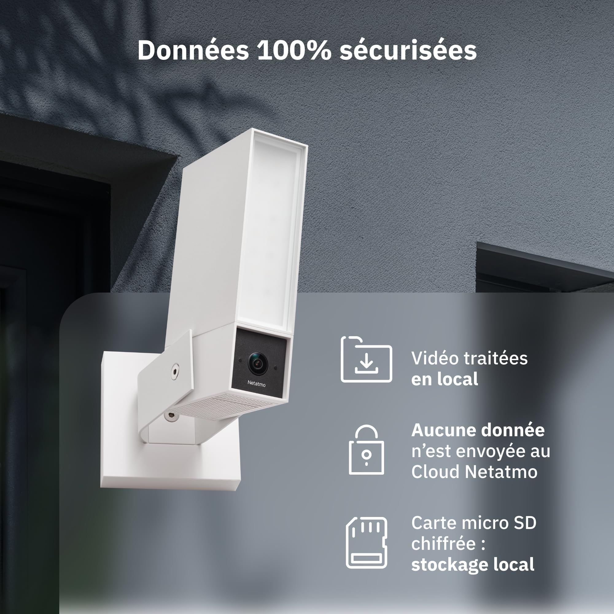 Monitorująca Kamera Zewnętrzna NETATMO, Wi-Fi 5 GHz, 2K HDR, wykrywanie osób pojazdów/zwierząt dzięki AI, reflektor LED 12 W, wbudowany alarm 105 dB, lokalne przechowywanie danych, bez abonamentu, Cza